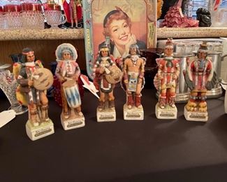 6 SKI COUNTRY NORTH AMERICAN INDIAN TRIBES MINI PORCELAIN DECANTER BOTTLES 1977