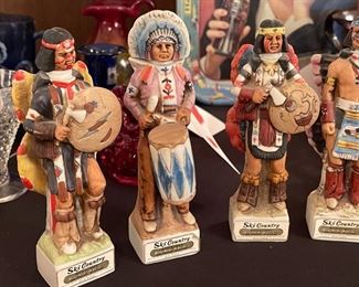 6 SKI COUNTRY NORTH AMERICAN INDIAN TRIBES MINI PORCELAIN DECANTER BOTTLES 1977