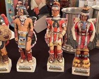 6 SKI COUNTRY NORTH AMERICAN INDIAN TRIBES MINI PORCELAIN DECANTER BOTTLES 1977