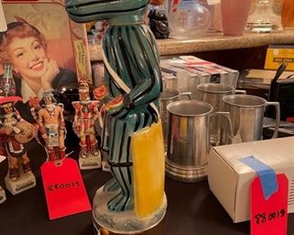 Vintage Ezra Brooks Hopi Kachina Rattlesnake Watermelon 1980 Whiskey Decanter