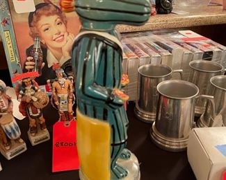 Vintage Ezra Brooks Hopi Kachina Rattlesnake Watermelon 1980 Whiskey Decanter