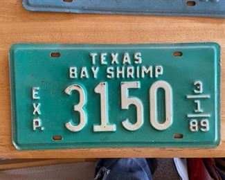 Texas BAY SHRIMP License Plate Tag Original 1989 rare green