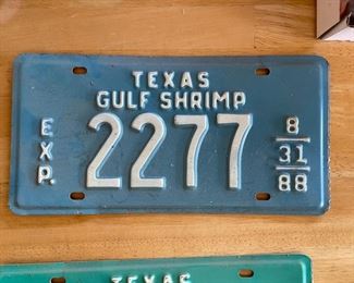Texas BAY SHRIMP License Plate Tag Original 1989 rare baby blue
