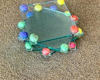 $20 - Set of four multicolor  glass coasters.  4" x 4"
