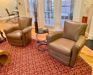 $495 EACH - Lee Furniture leather swivel  club chairs - Two (2) Available . 32"H x 34"W x 29"D (seat height 17"H)  - side table not for sale