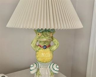 $195 - Paul Hanson Mid Century ceramic frog lamp (shade as is). 25"H x 17"D