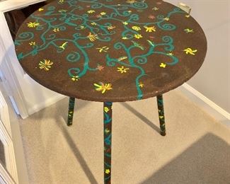 $75 - Hand painted three leg round  table.  25"H x 20"D