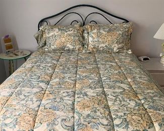 $125 - Metal scrolled metal queen headboard; 55"H x  62.5"W  x 80"L - mattress not included -  $75 - Queen size Croscill Home Fashions comforter and two sham set