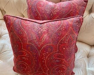 $80 - Pair of red paisley print down filled pillows.  16"X 16"