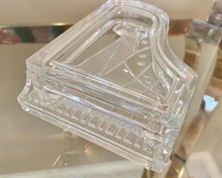$40 - Decorative glass piano shaped candy dish with lid.  3"H x 4"W x 5.75"L