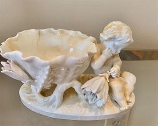 $50 -  Antique porcelain cherub vase;  as is;  4"H x 7"W x 5"D 