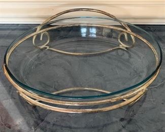 $40 - Marinex oval glass casserole in  stand (Made in Brazil). Dish: 3.25"H x 14"W x 9.5"D