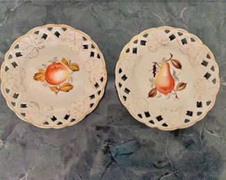 $40 - Pair of decorative plates with fruit motif.  7.75"D