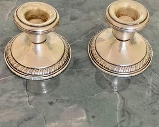 $60 - Pair of Silver Corporation sterling weighted candlesticks.  2.5"H x 2.75"D