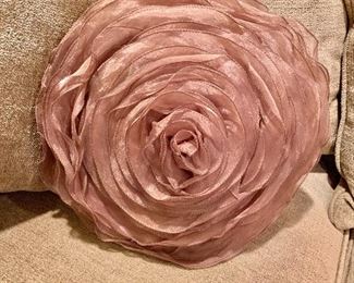 $35 - Polyfilled taupe rose motif pillow, with velvet back.  15"D