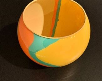 $40 - Retro, hand painted glass bowl. 5" H x 6" diameter