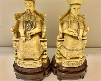 $250 - Antique Chinese hand carved resin Royal figurines;  7"H x 4"W x 3.25"D