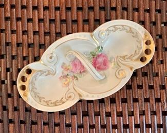 $20 - Decorative trinket dish with  handle.  Made in Germany. 1.75"H x 8.5"W x 4.5"D
