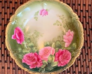 $40 - P.T. Germany porcelain hand painted cabinet plate. Signed by J. Braun.  2.5"H x 10.25"D