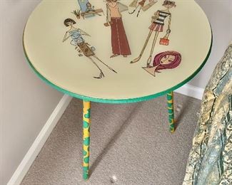 $120 - Groovy hand painted three legged round table. 25"H x 19.5"D