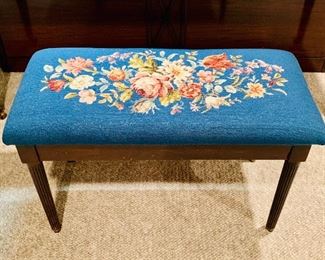 $140 - Needlepoint covered piano bench.  18"H x 30"W x 14"D