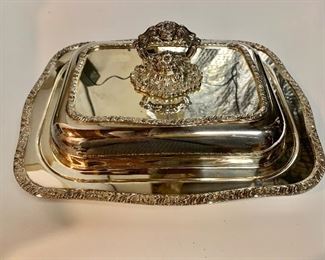 $45- Silver plate covered, divided server - 5.5"H x 13"W x 10"D