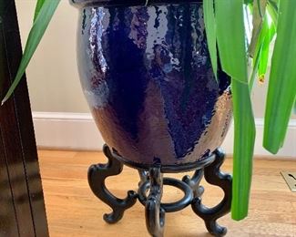 $140 - Cobalt blue planter on stand