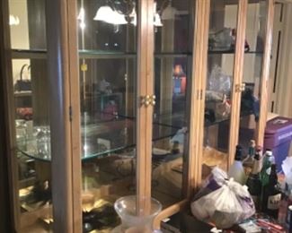 Eggshell wood + glass shelf China cabinet 