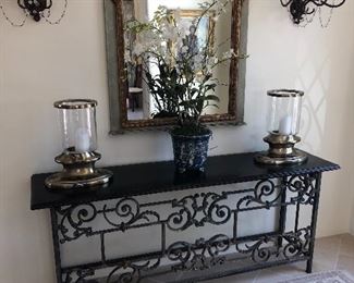 Iron & marble side board with stunning French style Trumeau mirror