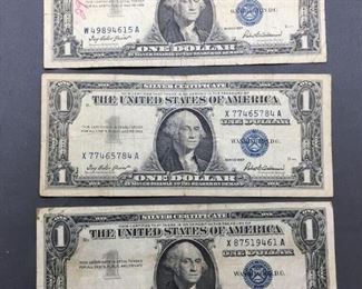 3 Count Lot of 1957 United States Washington $1 Silver Certificates Bill Currency Notes