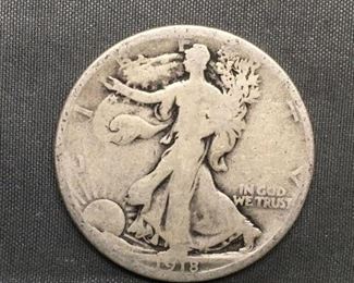 1918D United States Walking Liberty Silver Half Dollar  90 Silver Coin from Estate