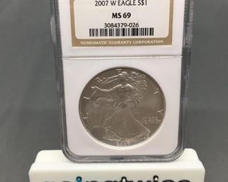 NGC Graded 2007-W United States 1 Ounce .999 Fine Silver American Eagle Bullion Coin - MS 69
