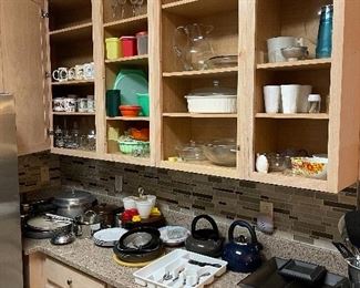 Array of Kitchen items including vintage Tupperware