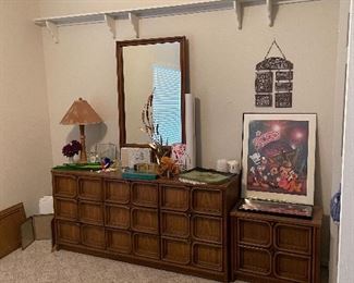 Mid Century Dresser and bed side tables, Disney Posters