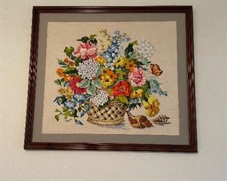 Cross Stitched framed flowers