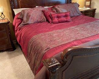 A.R.T. Furniture Old World Estate 5 Piece Bedroom Set: King Size Bed, Two Night Stands, Tallboy Dresser, and Leather Storage Bench