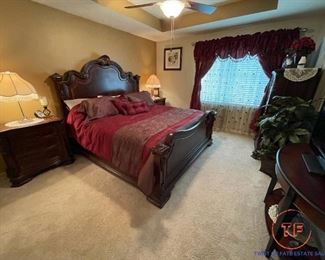 A.R.T. Furniture Old World Estate 5 Piece Bedroom Set: King Size Bed, Two Night Stands, Tallboy Dresser, and Leather Storage Bench