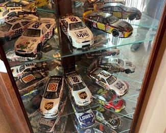 LARGE Die Cast Collection of Muscle and Nascar Cars in Lighted Corner Display Cabinet