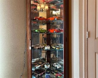 LARGE Die Cast Collection of Muscle and Nascar Cars in Lighted Corner Display Cabinet