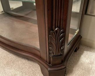 Lighted Curio Display Cabinet with Carved Accents