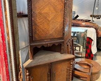 Circa 1930 Walnut and Oak corner cabinet