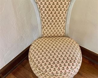 $395 - Pickled vintage custom upholstered chair with contrast fabric on reverse .  36"H x 17"W x 19"D (seat height 19"H)