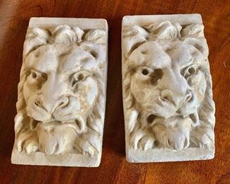 $60 - Bas-relief lion head plaques (pair). 7.5"L x 4"W x 2.25"D