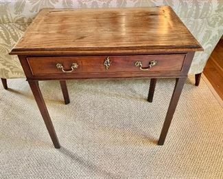 $595 -  Georgian mahogany side table with one drawer.  Wear consistent with age and use.  31"H x 31.5"W x 20"D