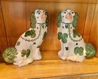 $250 - Pair of Staffordshire style King Charles Spaniel figurines (chip on base of one). 12.25"H x 10"W x 4.5"D 