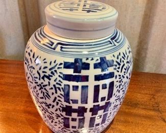 $95 - Mid Century blue and white ginger jar #3 10"H x 7"D