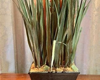 $40 - Dried grass in metal footed planter. 20"H x 9"W x 5"D