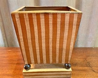 $30 - Metal striped footed planter on base.  8.25"H x 6"W x 5.25"D