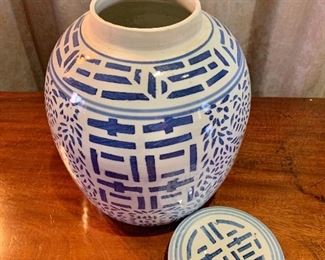 $95 - Mid Century blue and white ginger jar #2.  10.5"H x 8"D
