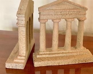 $40- Pair Roman temple resin bookends. 10"H x 9.75"W x 3"D